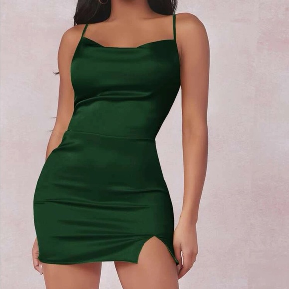 SHEIN | Dresses | Shein Silk Green Dress | Poshmark